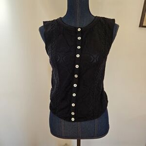 Free People Black Lace Button-Down Top